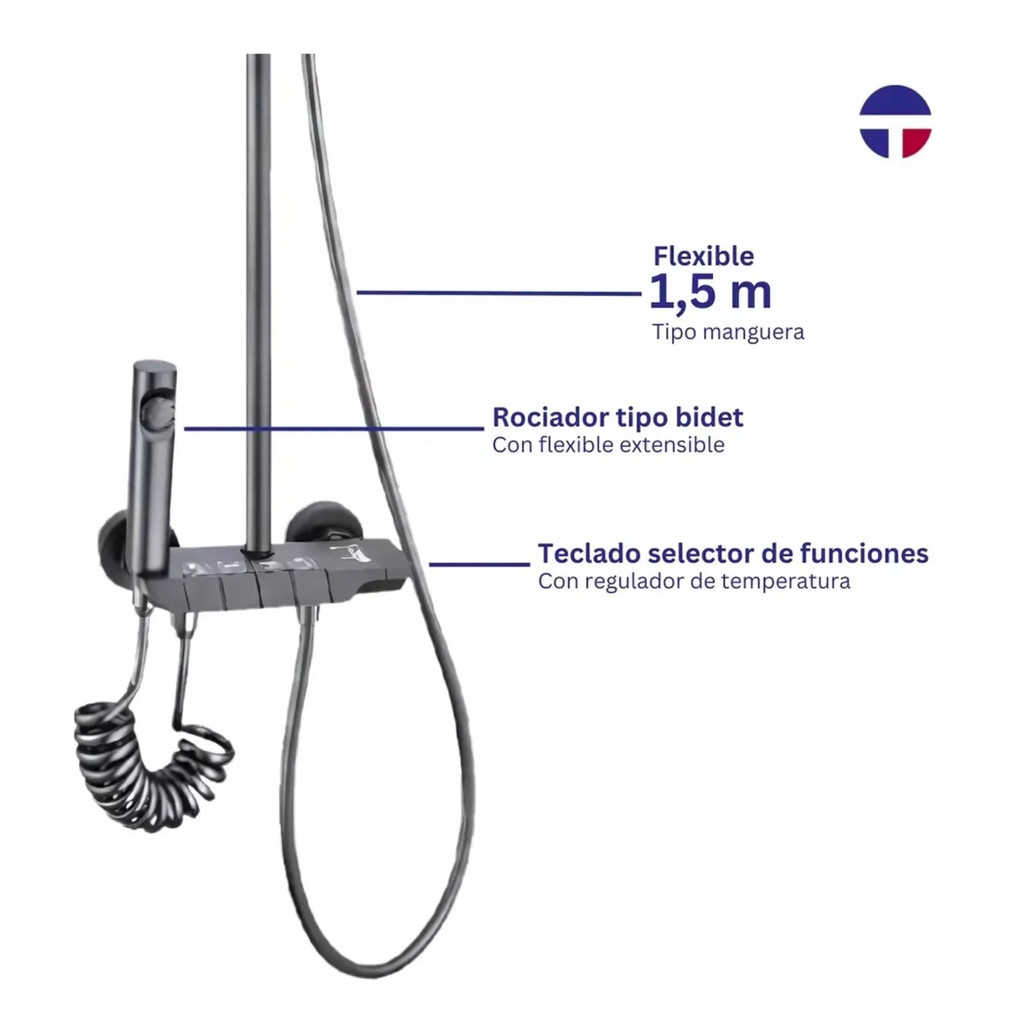 COLUMNA DUCHA TECLADO GUN METAL